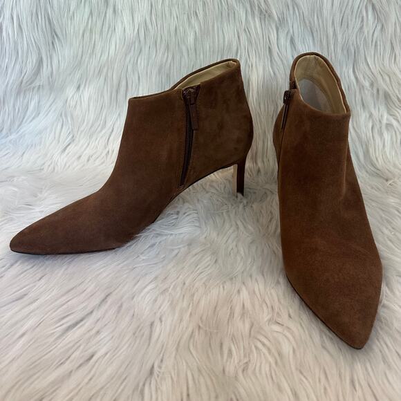 Veronica Beard Leone Pointed Toe Booties Suede Stiletto Heeled Ankle Boots Brown - Picture 5 of 11